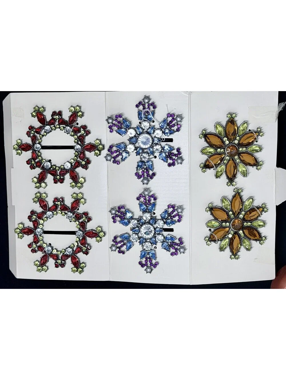 Pottery Barn Set 6 rhinestone Snowflake Napkin Rings Christmas Holiday vintage